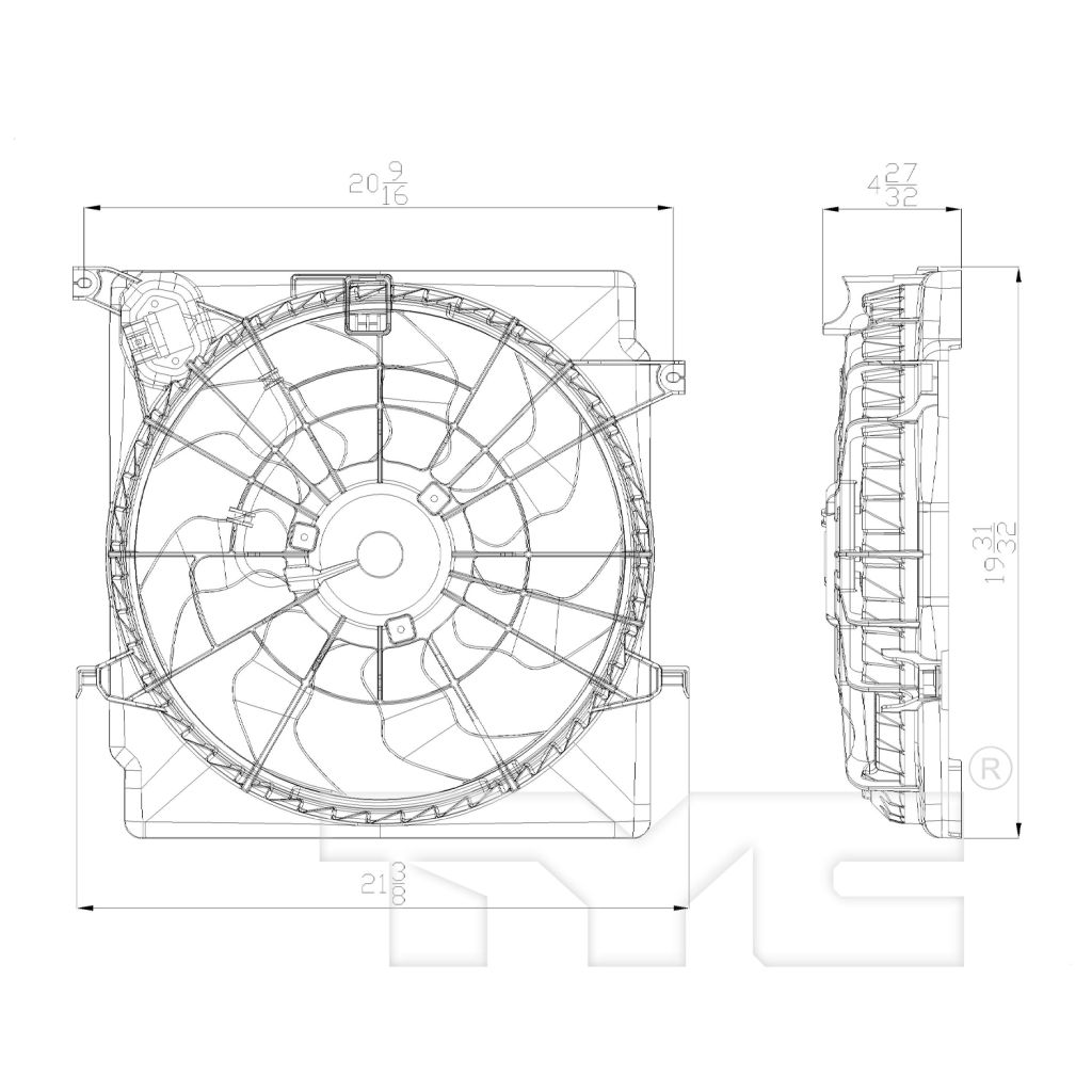 HYUNDAI SONATA RADIATOR & A/C FAN ASSEMBLY (2.0L)(TURBO)(SINGLE FAN) OEM#253803Q280 2011-2013 PL#KI3115135