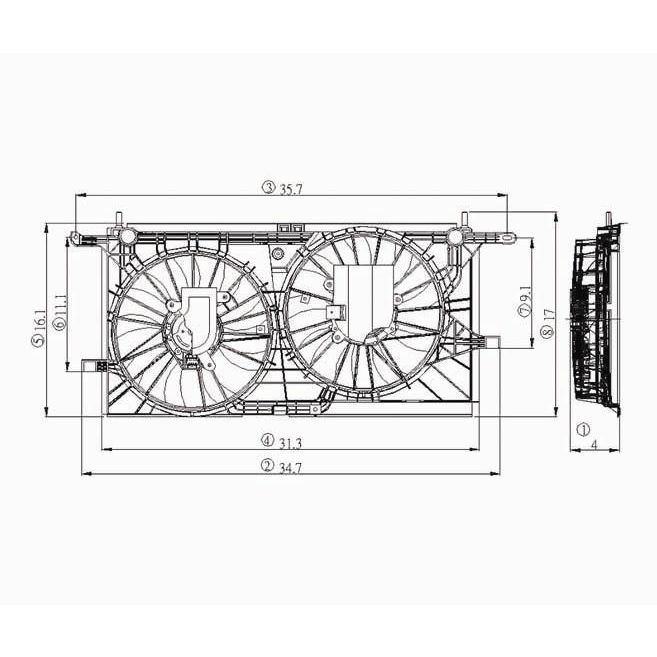 BUICK RENDEZVOUS RADIATOR & A/C FAN ASSY (STD DUTY)(DUAL FAN) OEM#10427858-PFM 2002-2007 PL#GM3115137