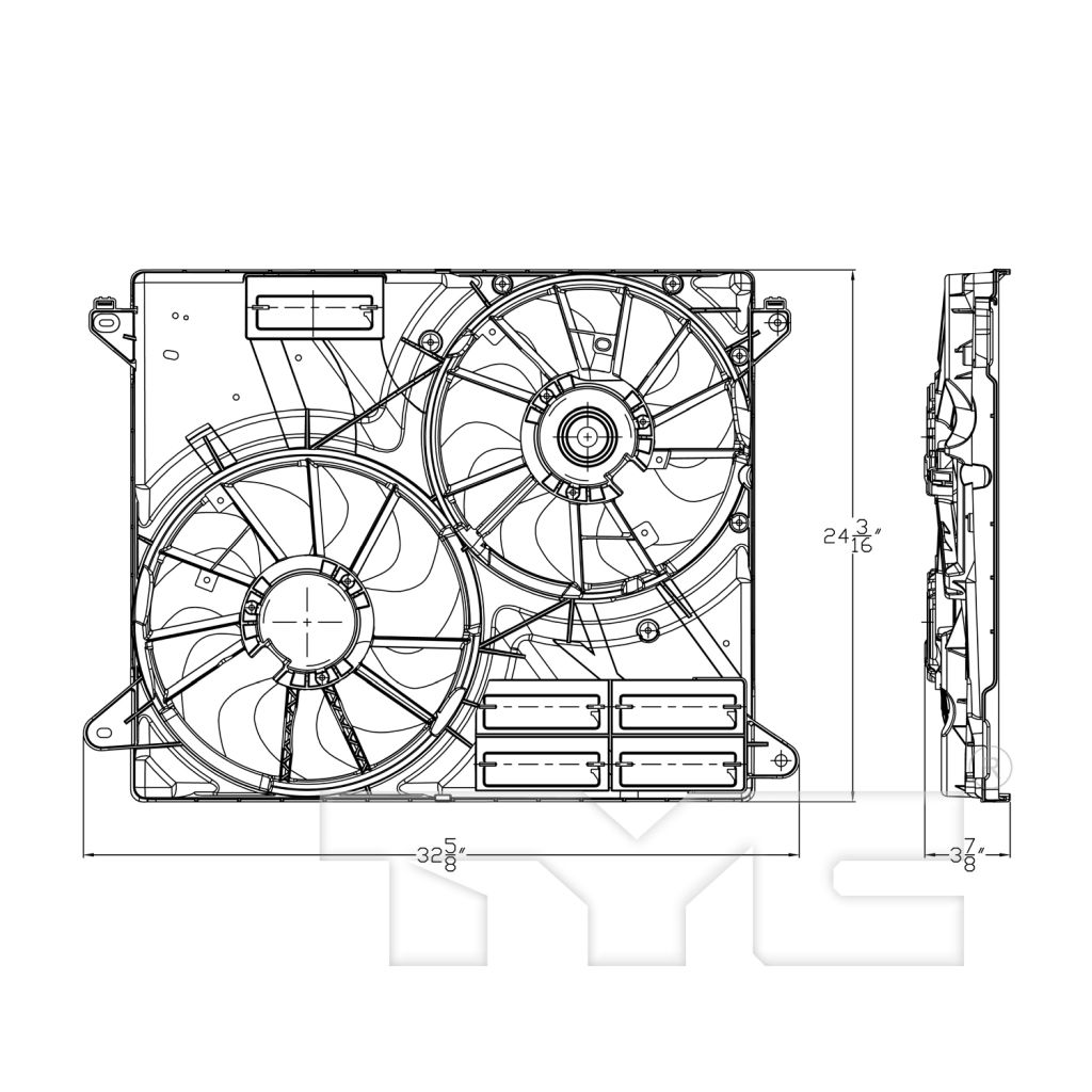 FORD TRUCKS & VANS EDGE RADIATOR & A/C FAN ASSEMBLY (2.7L)(WO/TOW) OEM#F2GZ8C607E 2019-2024 PL#FO3115212