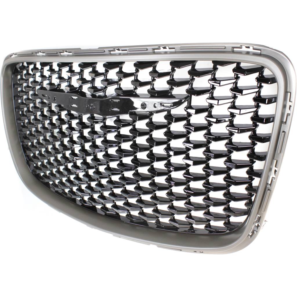 CHRYSLER 300 GRILLE GLOSS-BLACK W/SILVER FRAME (ALLOY)(EXC HONYCOMB)**CAPA** OEM#6DF46DX8AB 2015-2021 PL#CH1200397C
