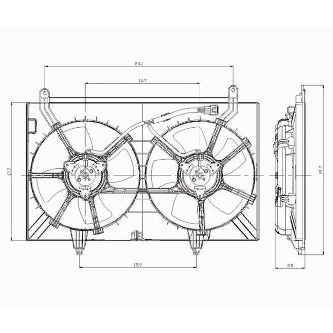 INFINITI FX35/FX45 RADIATOR & A/C FAN ASSEMBLY (3.5L)(DUAL FAN)(WO/ HARNESS) OEM#21481CL80A 2003-2008 PL#IN3115104