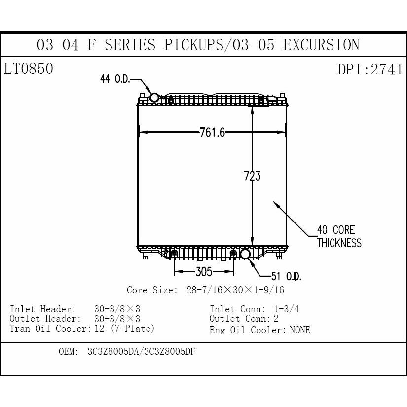 FORD TRUCKS & VANS FORD/PU (F250/350/450/550) Super Duty RADIATOR 6.0/V8 OEM#4C3Z8009BA 2003-2004 PL#FO3010256
