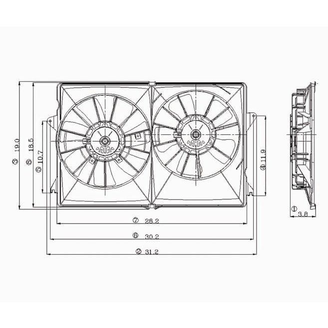 CHRYSLER PACIFICA RADIATOR & A/C FAN ASSY (DUAL FAN) OEM#5102431AA-PFM 2004-2006 PL#CH3115134