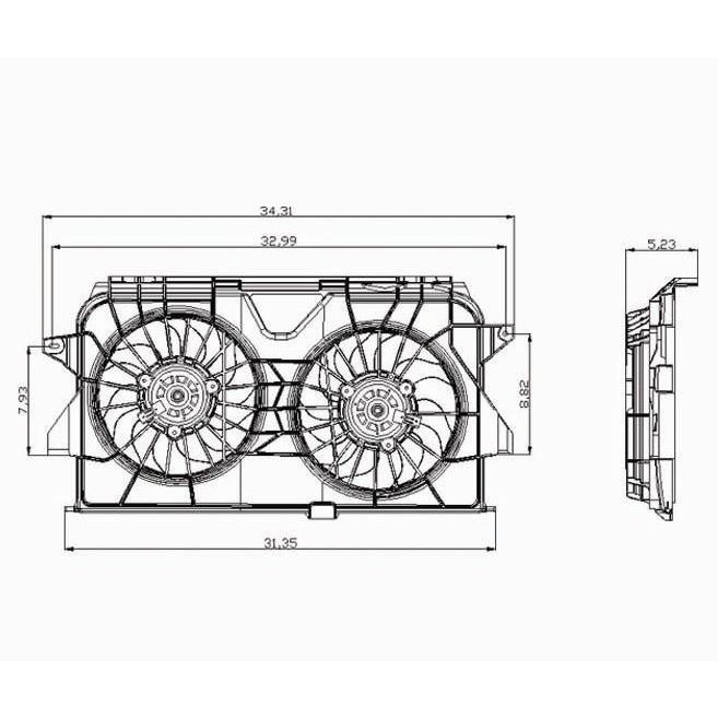 CHRYSLER TOWN & COUNTRY RADIATOR & A/C FAN ASSEMBLY (FROM 1/31/05)(DUAL FAN) OEM#4677695AA 2005-2007 PL#CH3115145