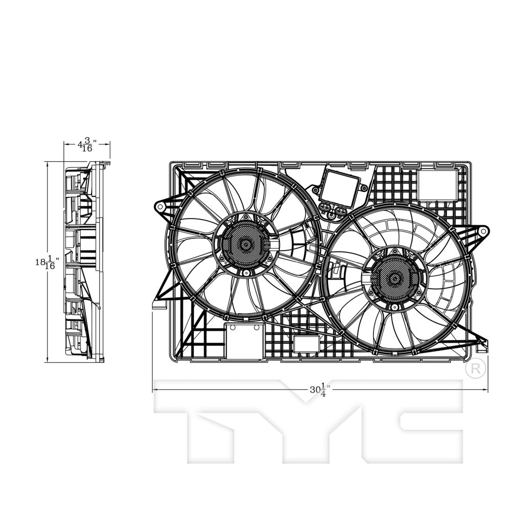 JEEP CHEROKEE RADIATOR & A/C FAN ASSEMBLY (DUAL FAN) (3.2L STD DUTY) W/MODULE) OEM#68164091AH 2019-2021 PL#CH3115178