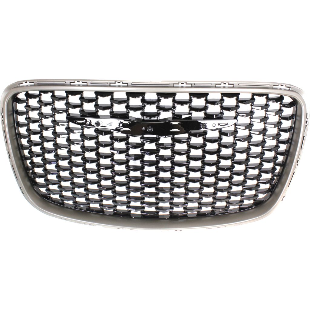 CHRYSLER 300 GRILLE GLOSS-BLACK W/SILVER FRAME (ALLOY)(EXC HONYCOMB)**CAPA** OEM#6DF46DX8AB 2015-2021 PL#CH1200397C