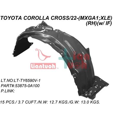 TOYOTA COROLLA CROSS FENDER LINER RIGHT (Passenger Side) (XLE) OEM#538750A100 2022-2025 PL#TO1249252