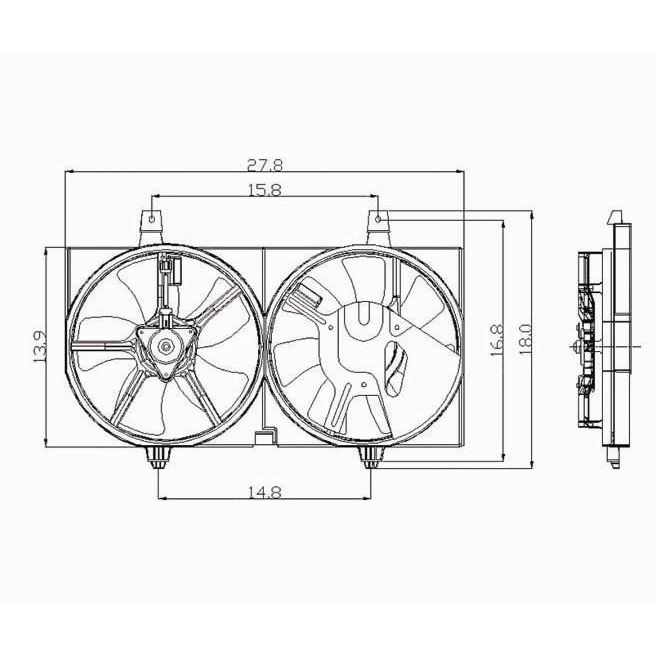 NISSAN SENTRA RADIATOR & A/C FAN ASSY (W/AC)(1.8L)(DUAL FAN) OEM#214814Z320 2002-2006 PL#NI3115123