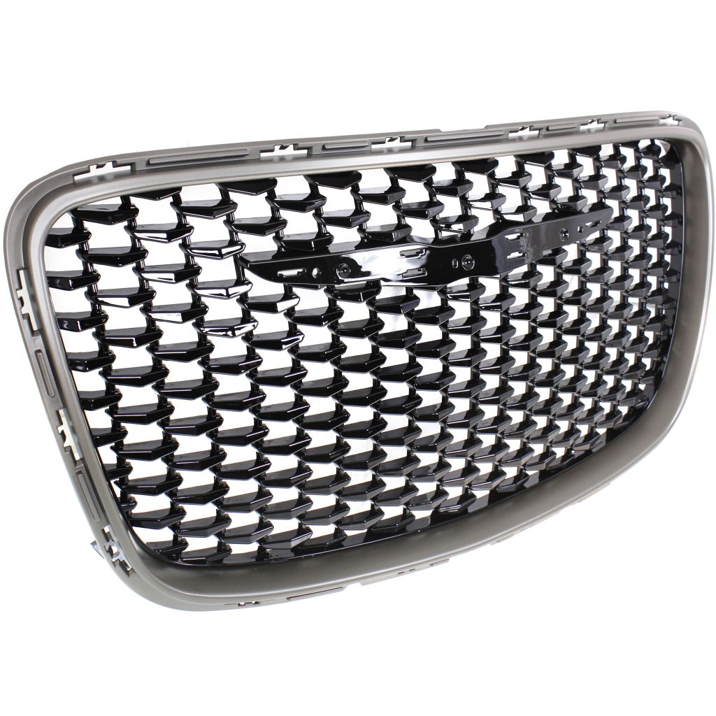 CHRYSLER 300 GRILLE GLOSS-BLACK W/SILVER FRAME (ALLOY)(EXC HONYCOMB)**CAPA** OEM#6DF46DX8AB 2015-2021 PL#CH1200397C