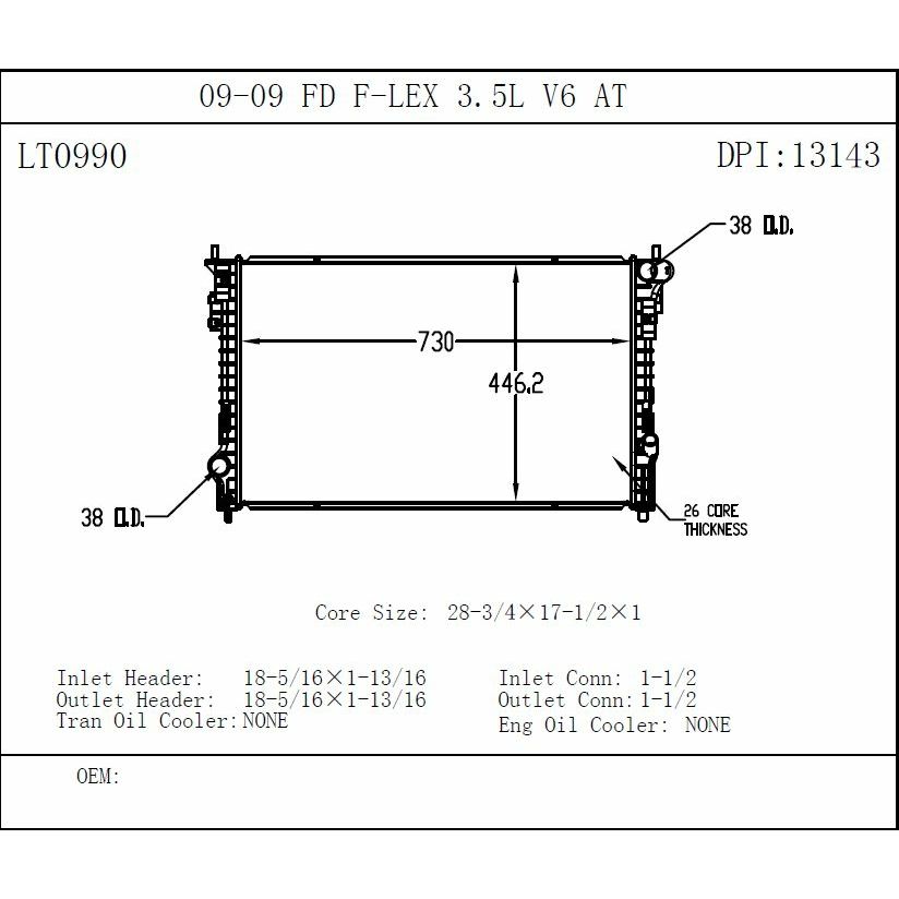 FORD TRUCKS & VANS FLEX RADIATOR 3.5L(WO/TURBO) OEM#8A8Z8005A 2009 PL#FO3010291