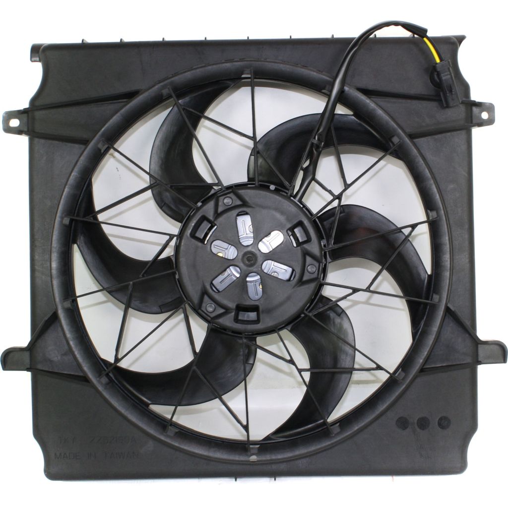 JEEPVEHICLE LIBERTY RADIATOR & A/C FAN ASSY 2.4L (3.7L STD DUTY 02-03)(2 PIN)(SINGLE FAN) OEM#55037659AB 2002-2004 PL#CH3117101