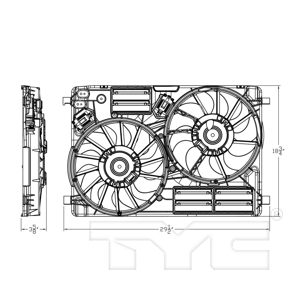 FORD TRUCKS & VANS ESCAPE RADIATOR & A/C FAN ASSEMBLY (2.0L TURBO) (DUAL FAN)(W/TOW) OEM#EJ7Z8C607B 2017-2019 PL#FO3115215