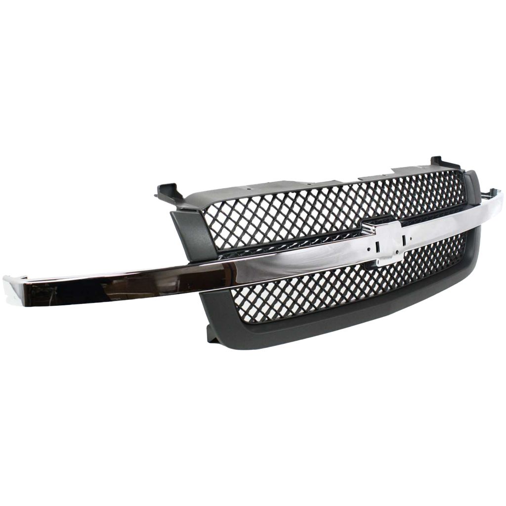 GM TRUCKS & VANS SILVERADO/PU (CHEVY) (07 OLD STYLE) GRILLE CHROME CENTER BAR/GRAY TEXT FRAME(Exc 2500HD/3500) OEM#88968933 2003-2005 PL#GM1200474