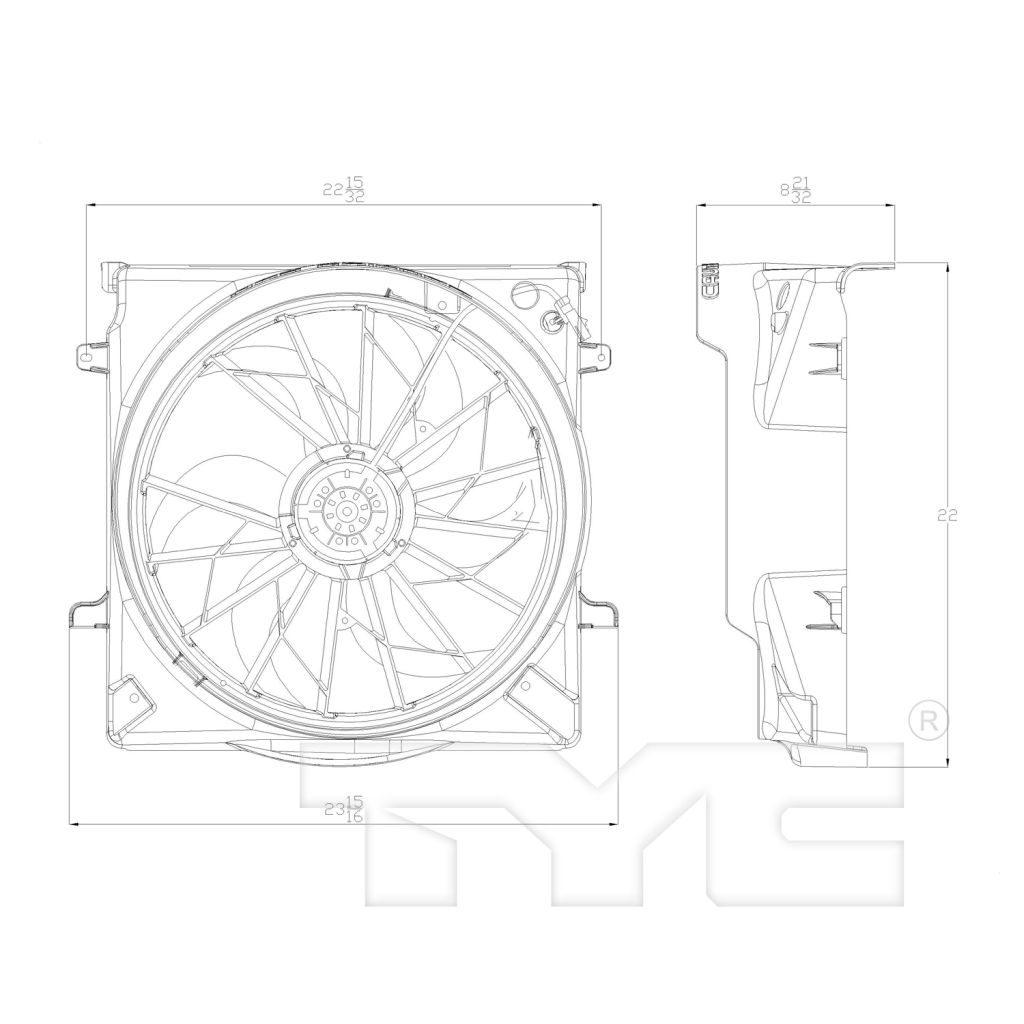 JEEPVEHICLE LIBERTY RADIATOR & A/C FAN ASSY 3.7L (2 PIN)(HEAVY DUTY)(SINGLE FAN)(GAS) OEM#52079528AB-PFM 2002-2007 PL#CH3115162