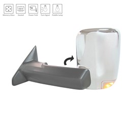 DODGE TRUCKS & VANS DODGE/PU (R2500/3500) DOOR MIRROR LEFT (Driver Side) PWR/HTD/SIGNAL/PUDDLE/MEMORY/PWR-FOLD(CHROME)(TOW TYPE) OEM#68416903AC 2015-2018 PL#CH1320398