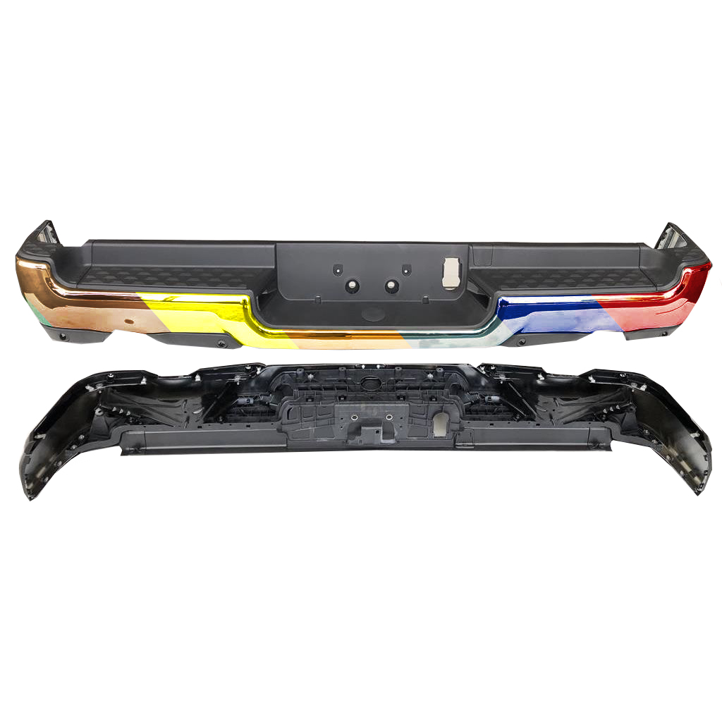 DODGE TRUCKS & VANS DODGE/PU (R1500) REAR STEP BMP ASSY CHROME (W/6 SENSOR)(W/ADVANCE PARK ASSIST)(DUAL EXHAUST) OEM#68404443AB-PFM 2019-2022 PL#CH1103147