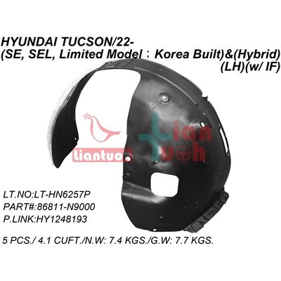 HYUNDAI TUCSON HYBRID/PLUG-IN HYBRID FENDER LINER LEFT (Driver Side) **CAPA** OEM#86811N9000 2022-2024 PL#HY1248193C
