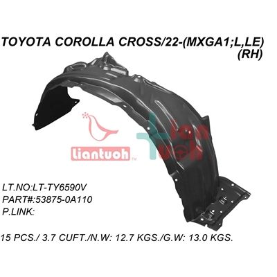 TOYOTA COROLLA CROSS FENDER LINER RIGHT (Passenger Side) (L/LE) OEM#538750A110 2022-2025 PL#TO1249251