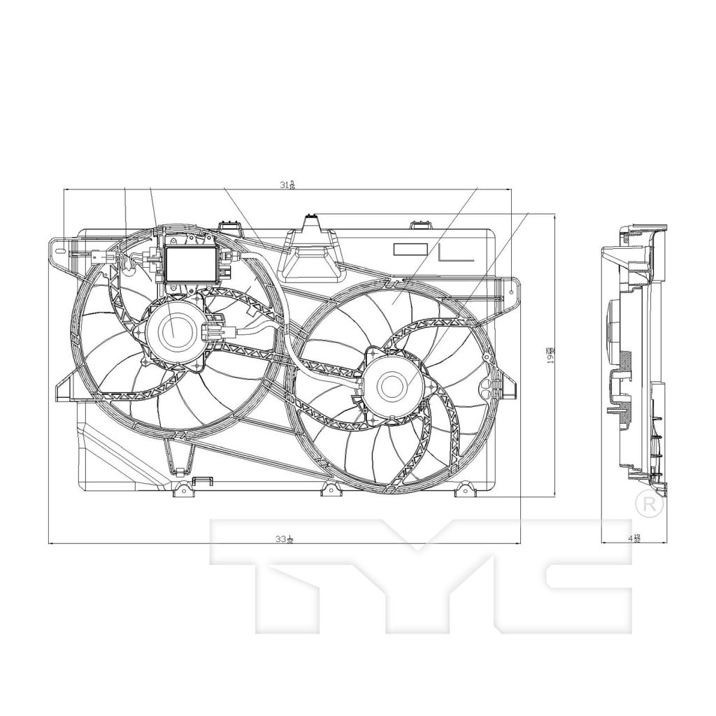 FORD TRUCKS & VANS EDGE RADIATOR & A/C FAN ASSEMBLY (WO/TOWING)(DUAL FAN) OEM#CT4Z8C607B 2007-2010 PL#FO3115177