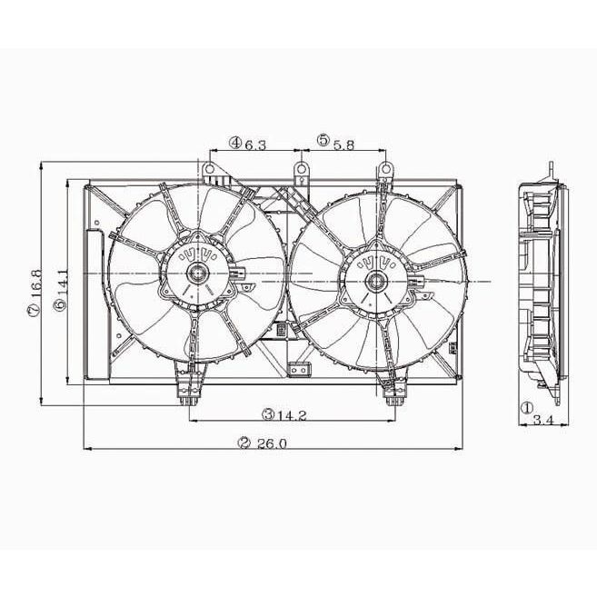 DODGE NEON/SX 2.0 RADIATOR & A/C FAN ASSY (2.4L)(DUAL FAN TYPE) OEM#5103019AA-PFM 2003-2005 PL#CH3115136