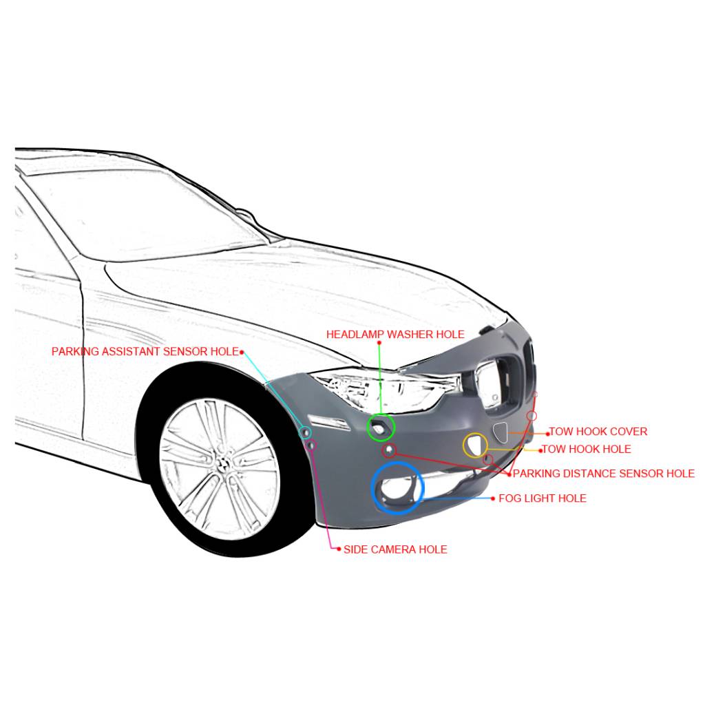 BMW BMW 3 (WAGON) FRONT B COVER PRIMED (WO/LWR MLDG)W/WASH W/PK SNSR W/PK ASSIT W/CAMERA(EXC M SPORT) OEM#51117293016 2014-2015 PL#BM1000257