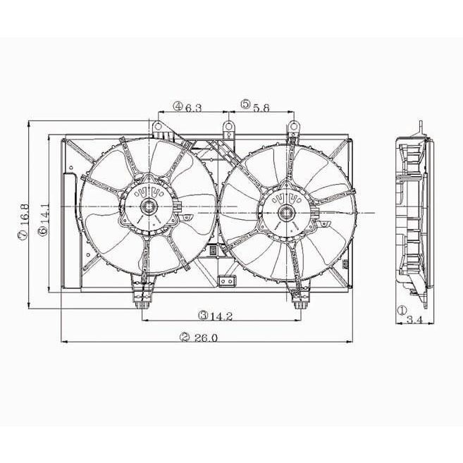DODGE NEON/SX 2.0 RADIATOR & A/C FAN ASSY (2.0L)(DUAL FAN TYPE) OEM#5019210AA-PFM 2004-2005 PL#CH3115137