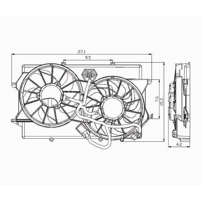FORD FOCUS RADIATOR & A/C FAN ASSEMBLY (2.3L)(2.0L DOHC W/AC 05-07)(DUAL FAN) OEM#6S4Z8C607AA 2003-2007 PL#FO3115156