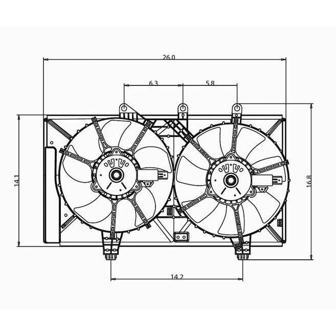 DODGE NEON/SX 2.0 RADIATOR & A/C FAN ASSY (DUAL FAN TYPE)(EXC. 2.4L) OEM#5019212AA-PFM 2001-2003 PL#CH3115130
