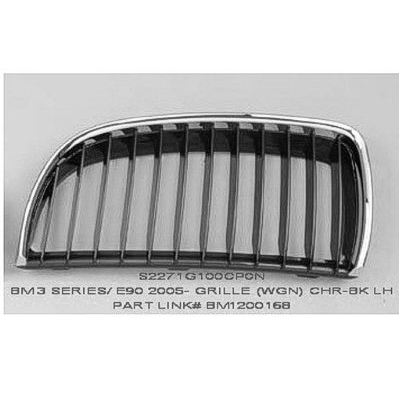BMW BMW 3 (SEDAN) GRILLE LEFT (Driver Side) CHROME FRAME & BLACK INNER OEM#51137120007 2006-2008 PL#BM1200168