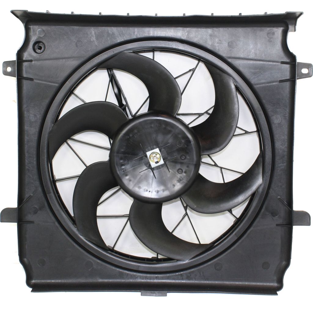 JEEPVEHICLE LIBERTY RADIATOR & A/C FAN ASSY 2.4L (3.7L STD DUTY 02-03)(2 PIN)(SINGLE FAN) OEM#55037659AB 2002-2004 PL#CH3117101