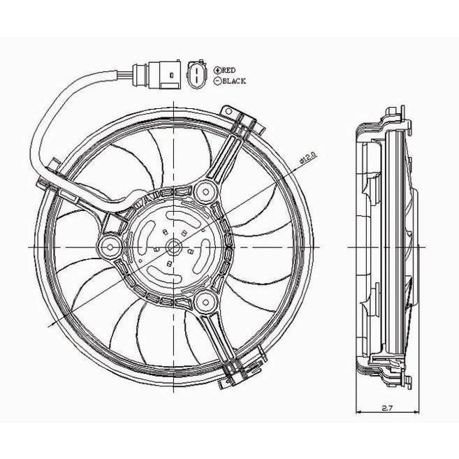 VOLKSWAGEN PASSAT (1PC HEAD/LAMP Design) RADIATOR FAN ASSEMBLY 1.8/2.0/2.8L (Auxiliary) OEM#8D0959455R 2001-2005 PL#VW3115105