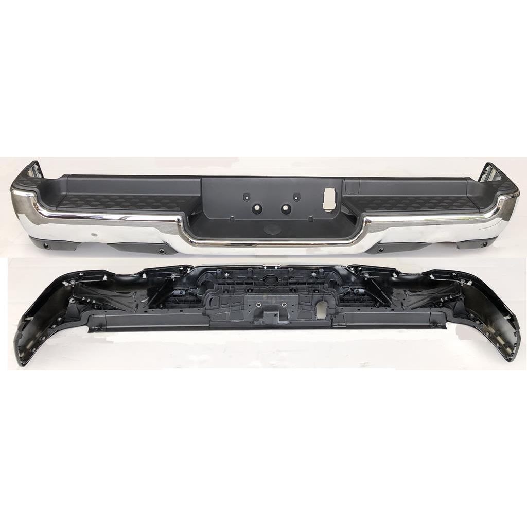 DODGE TRUCKS & VANS DODGE/PU (R1500) REAR STEP BMP ASSY CHROME (W/4 PK SENSOR)(DUAL EXHAUST) OEM#68404443AB-PFM 2019-2022 PL#CH1103146