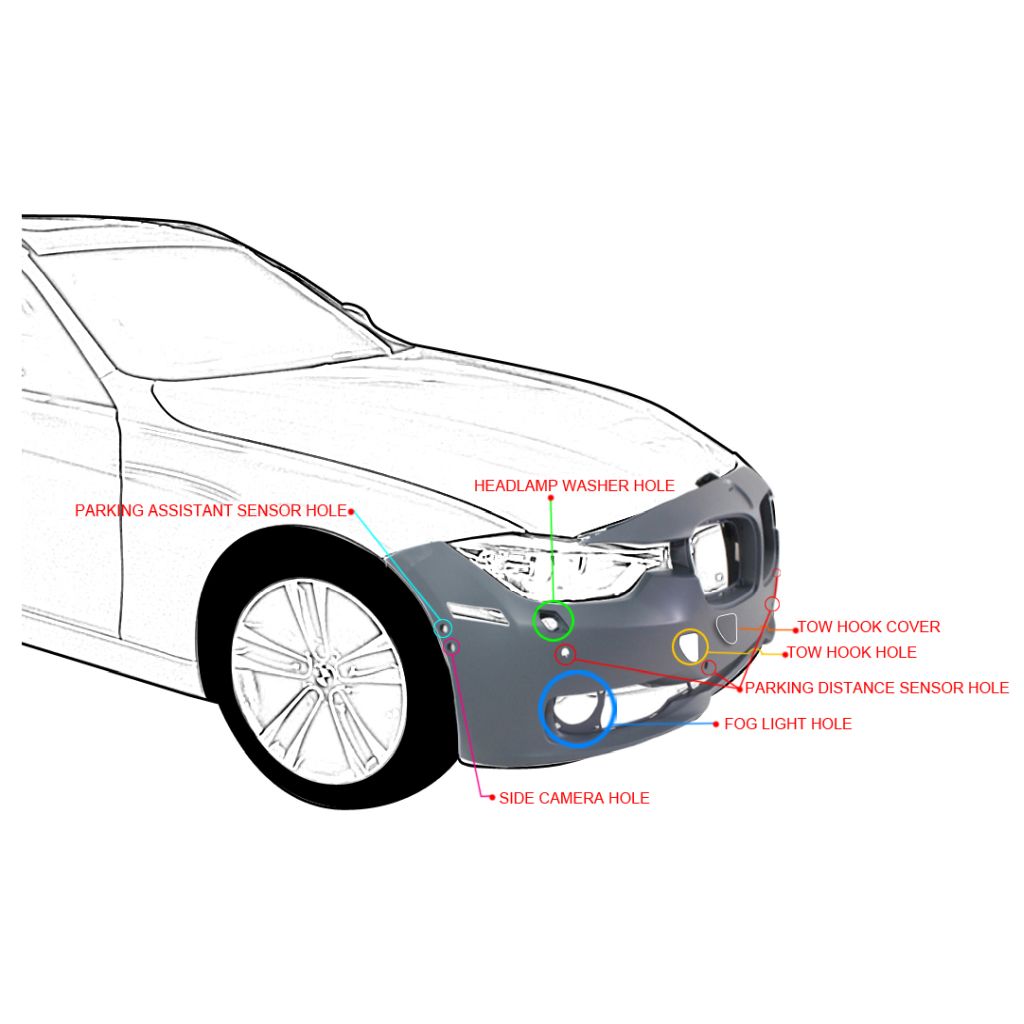 BMW BMW 3 (WAGON) FRONT B COVER PRIMED (WO/LWR MLDG)W/WASH W/PK SNSR W/PK ASSIT W/CAMERA(EXC M SPORT) OEM#51117293016 2014-2015 PL#BM1000257