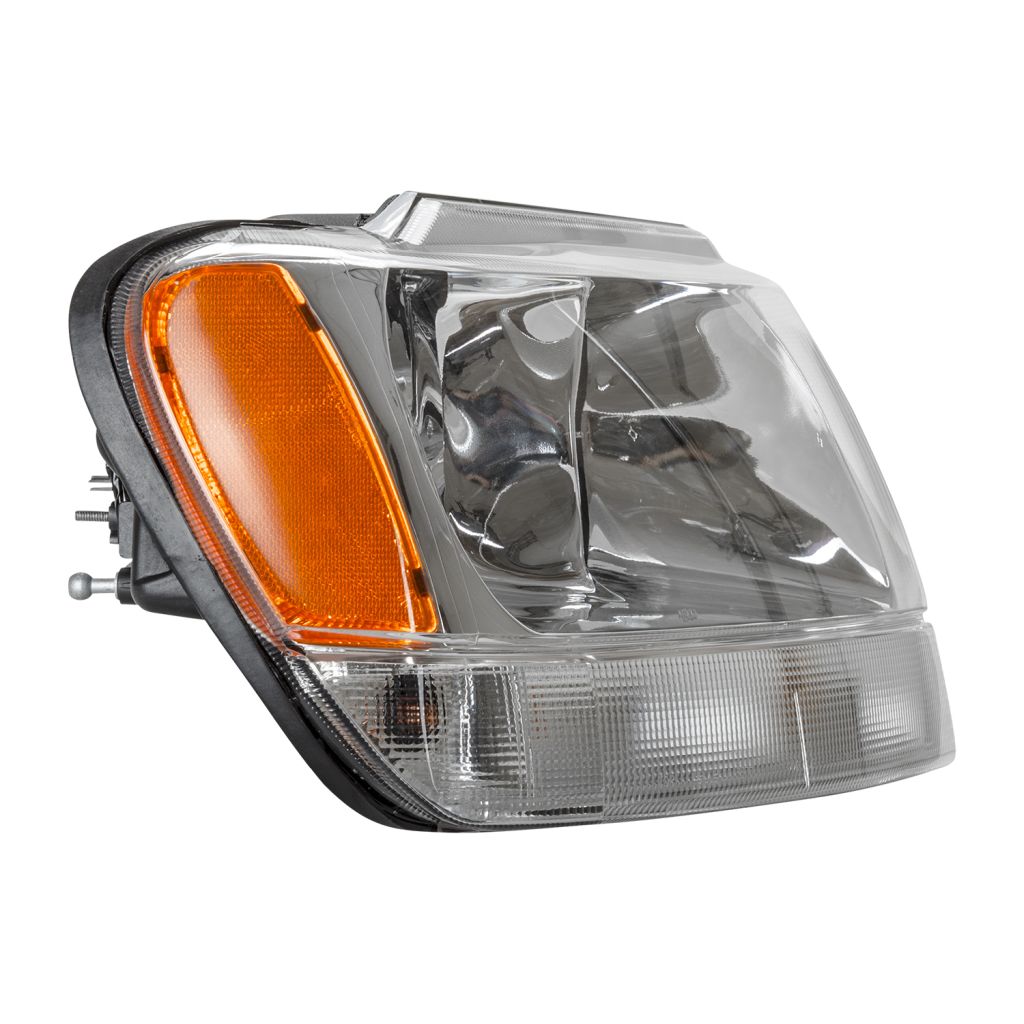 JEEP GRAND CHEROKEE HEAD LAMP ASSEMBLY RIGHT (Passenger Side) (LIMITED/OVERLAND)(CLEAR PARK LEN/CHR BEZEL) OEM#55155552AI 1999-2004 PL#CH2503120